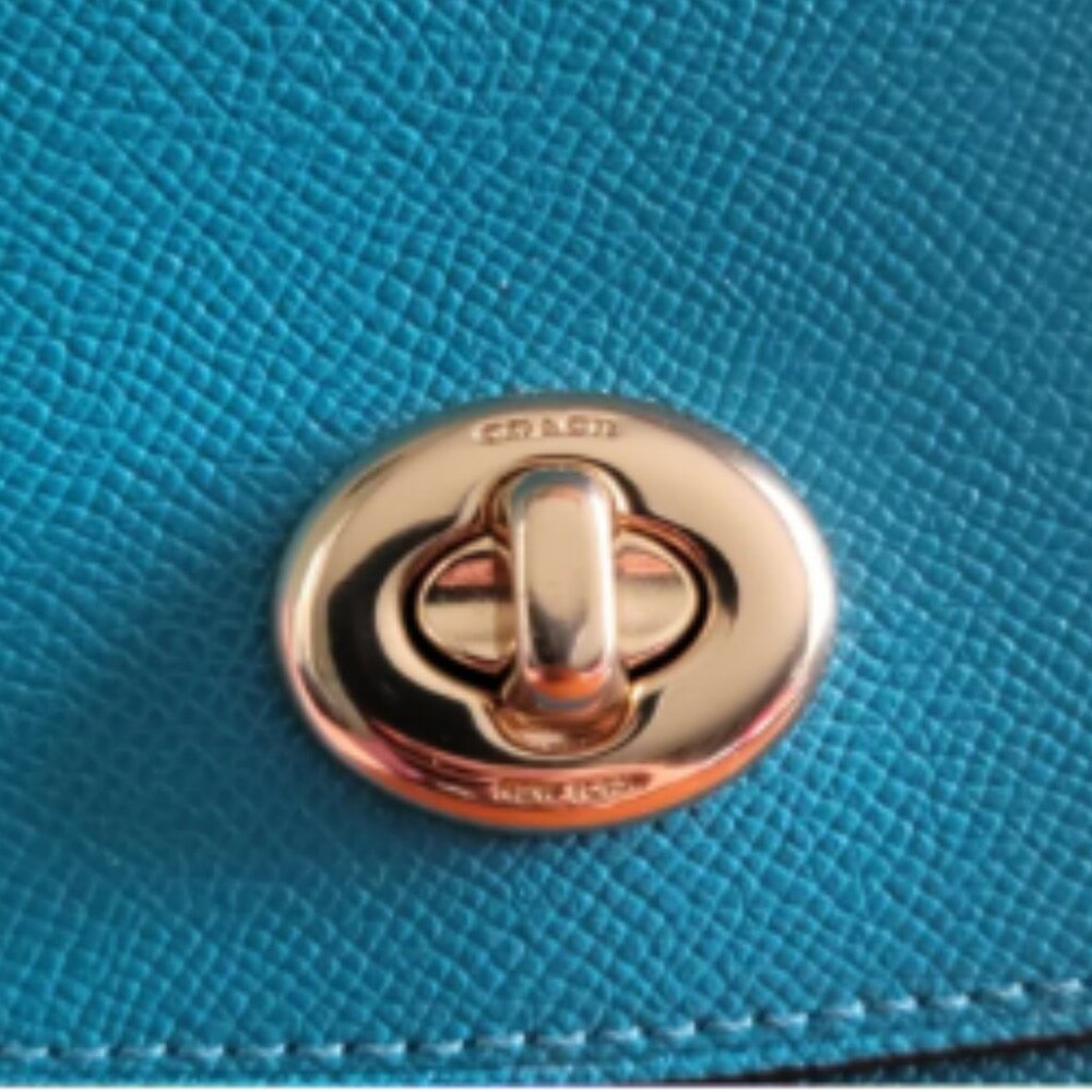 Coach Tilly Twistlock Satchel 23 In Colorblock Teal Crossgrain Leather #C2821 - Picture 5 of 10